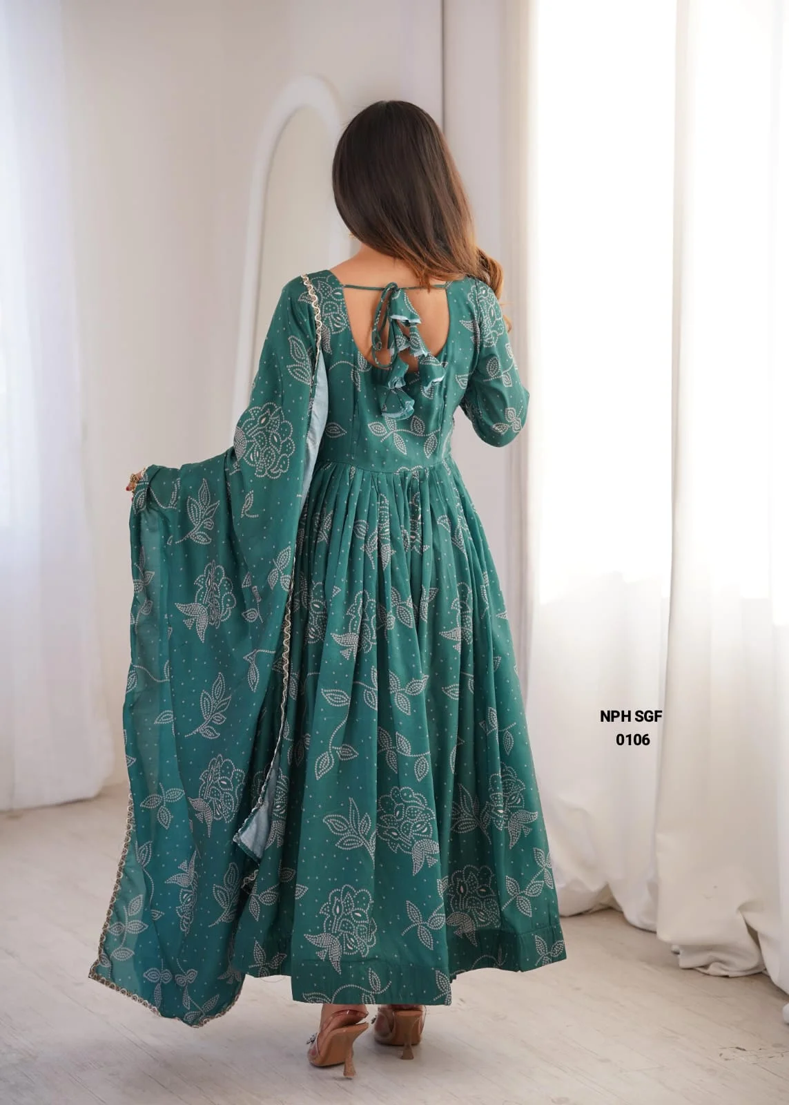 Women's Printed Maslin Gown Set with Pant & Dupatta